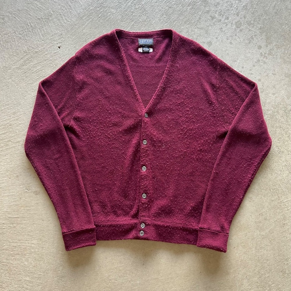 Vintage 90s‎ Jantzen Cardigan Sweater Size Medium Wine Red 100% Acrylic Button